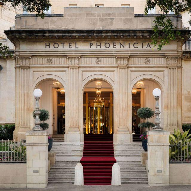 The entrance of the Hotel Phoenicia with its red carpet