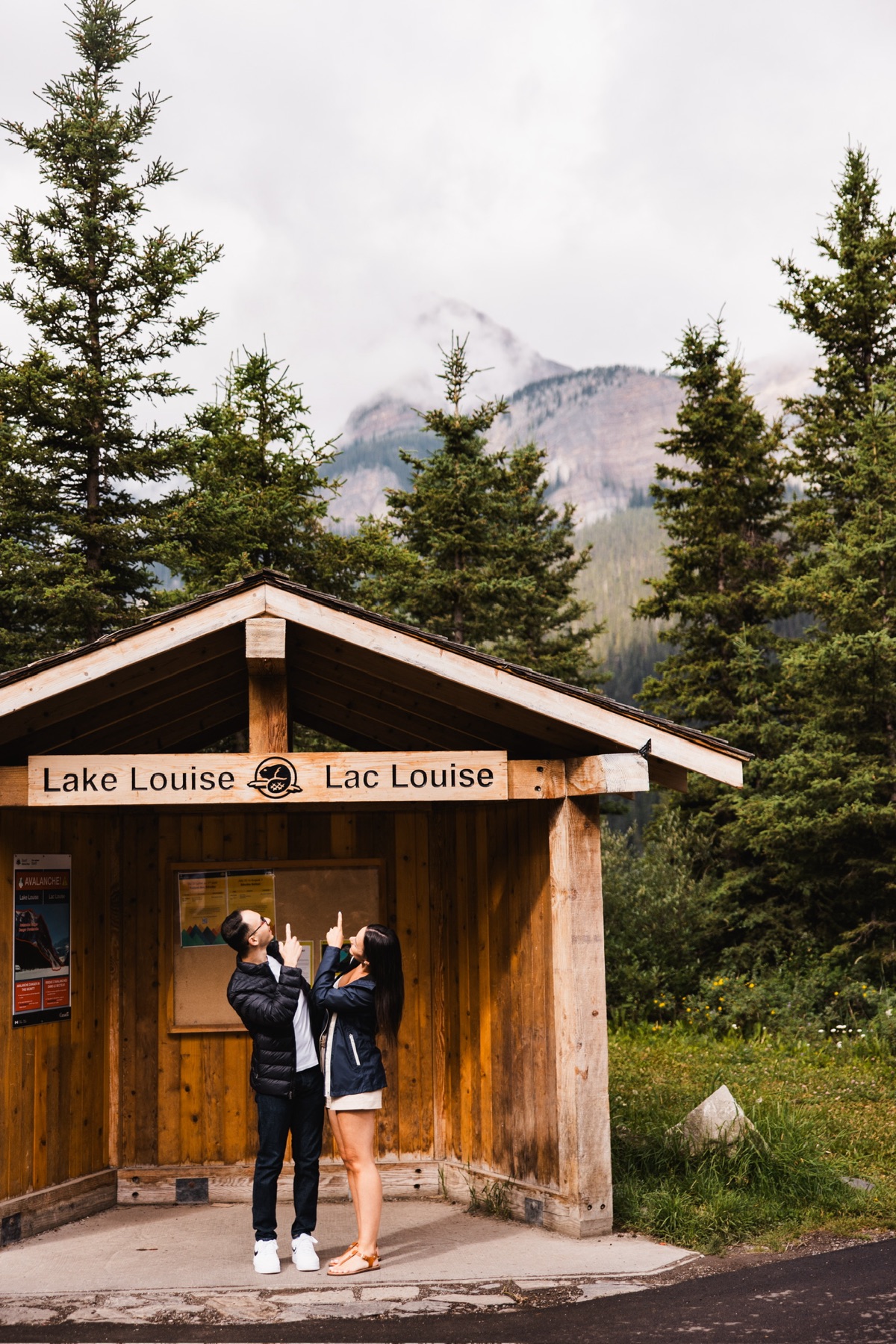 Louise and James at the Lake Louise sign, Banff